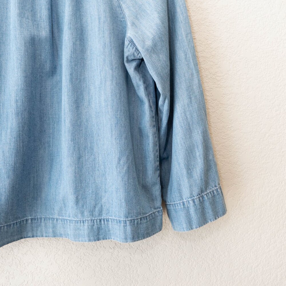 Madewell Chambray Top XS Blue Cotton Lyocell Tie Neck Boho Lightweight Blouse - Picture 12 of 12